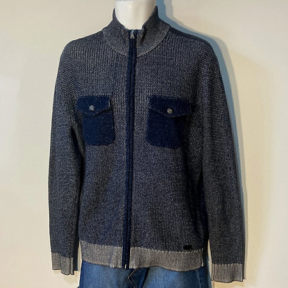 INC International Concepts SZ L Mens Navy cotton zip front sweater office casual